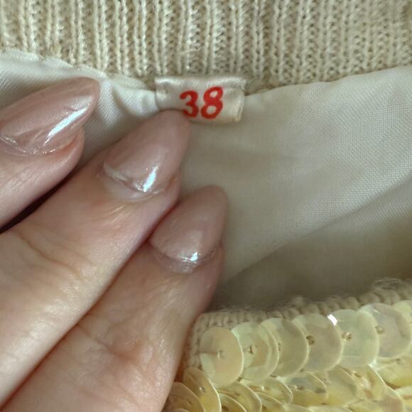 1950s Vintage  Creamy Butter Yellow Sequin Patterned Evening Jacket Blazer XS - Picture 4 of 9